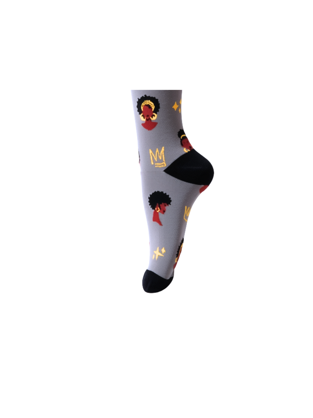 Melanin Monarch Charcoal compression sock, foot and heel view