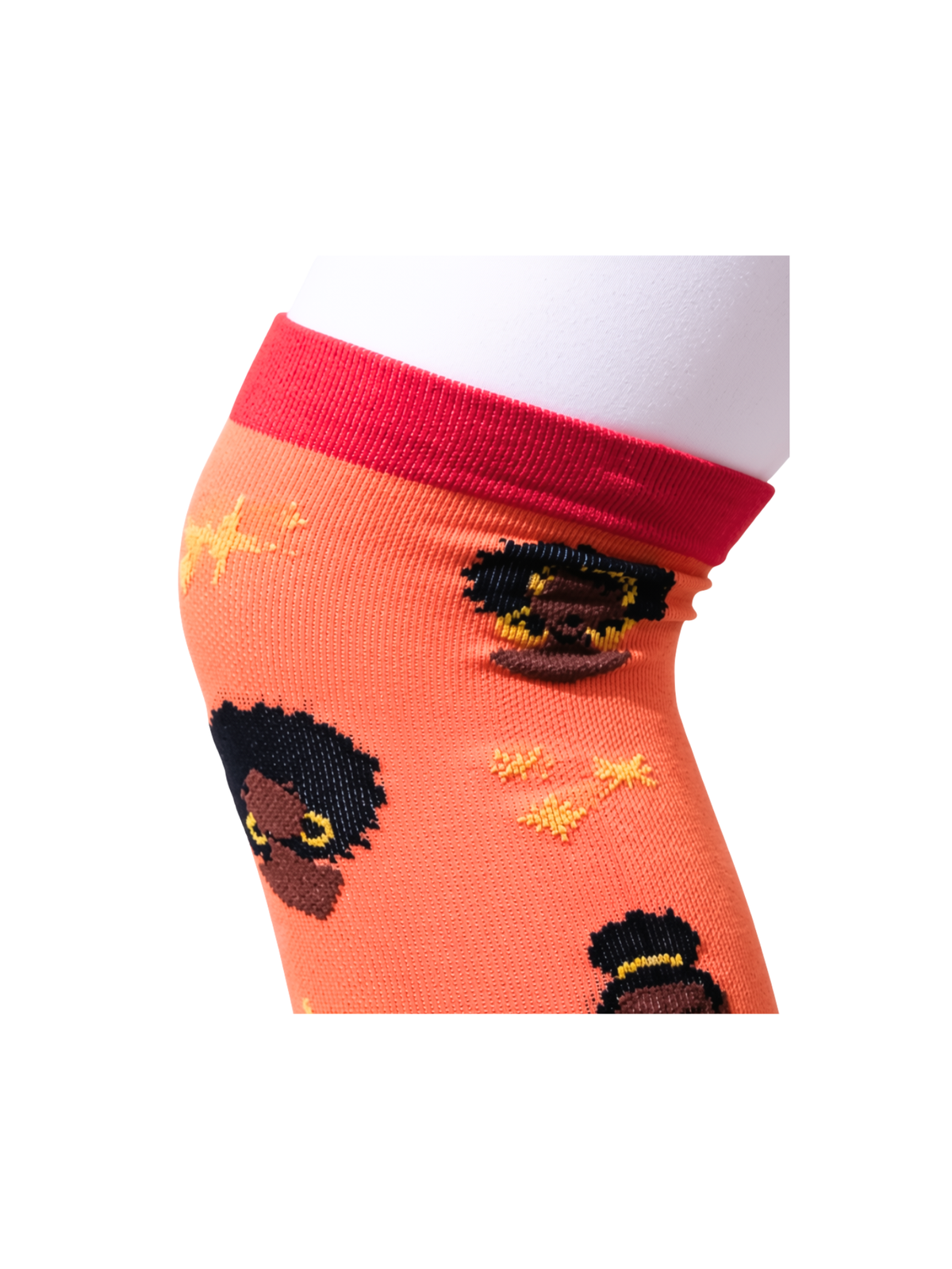 Melanin Monarch Ember compression sock cuff close-up, gold detail