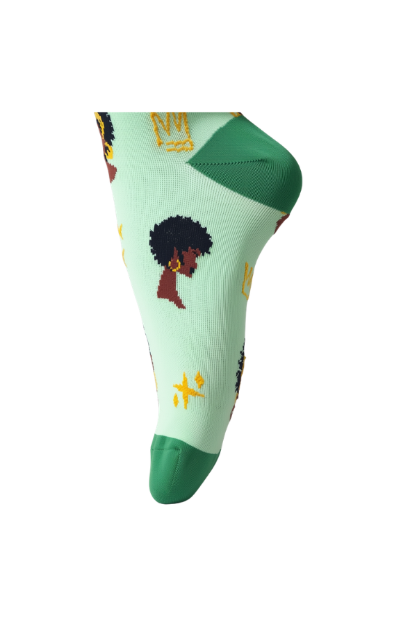 Melanin Monarch Mint compression sock, foot and heel view
