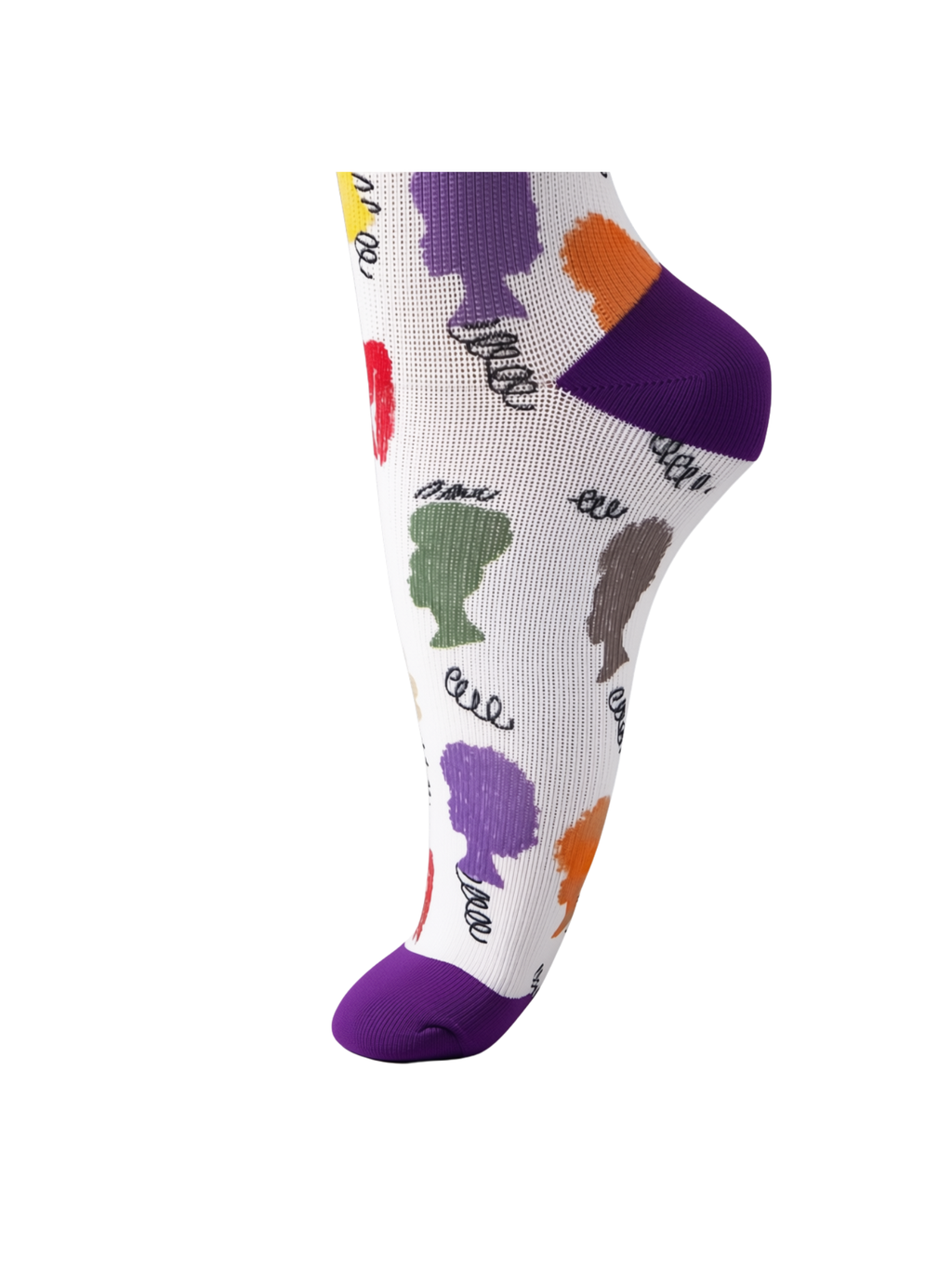 Curls & Crowns Royal Edition compression sock, foot and heel view